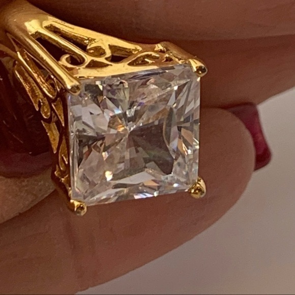 EDCO gold tone high set large faceted crystal stone solitaire pave Diamond - Picture 11 of 13